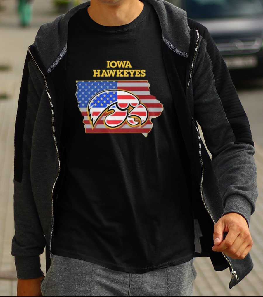 Iowa Hawkeyes American Flag Map T-Shirt