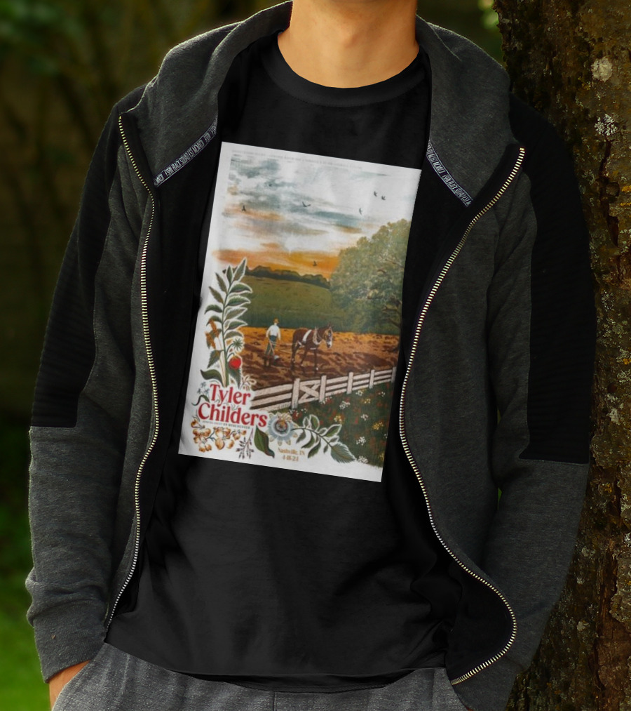 Tyler Childers Nashville TN 4 18 23 Horse Farm Scene With Flowers T-Shirt