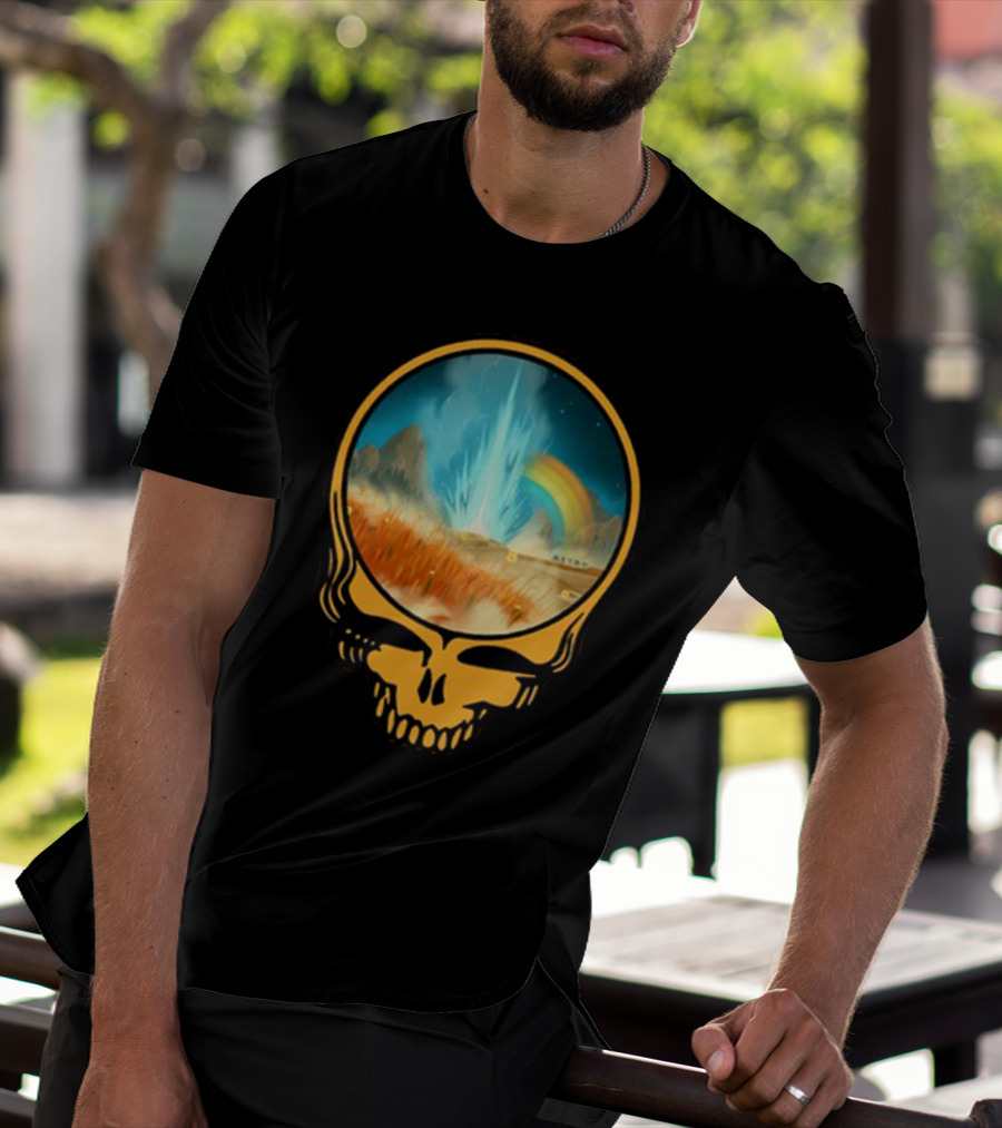 Grateful Dead Skull With Psychedelic Landscape And Rainbow T-Shirt