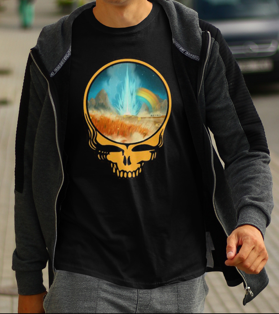 Grateful Dead Skull With Psychedelic Landscape And Rainbow T-Shirt