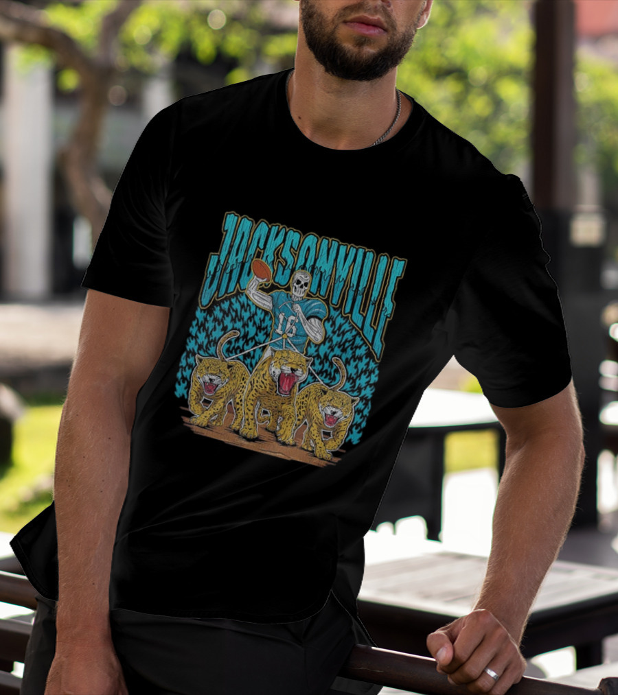 Jacksonville Jaguars Skeleton With Football And Three Jaguars Vintage T-Shirt