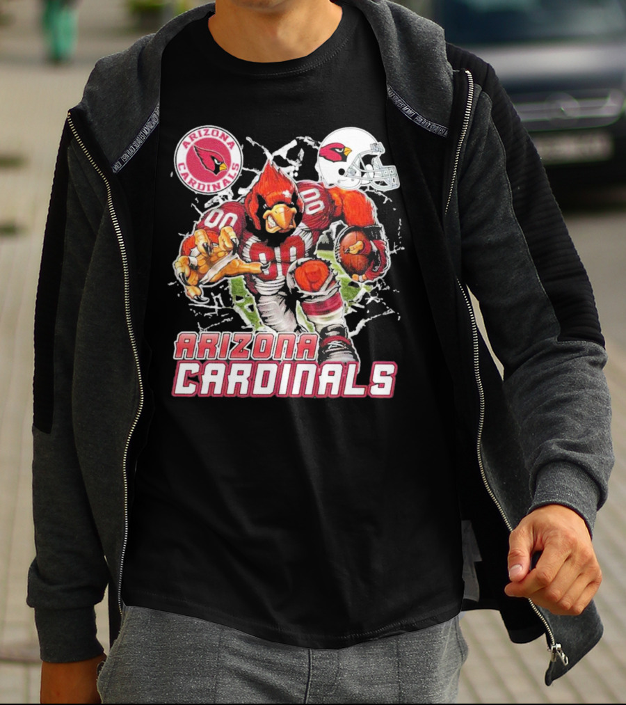 Arizona Cardinals Mascot Breaking Through Wall Vintage Football Helmet T-Shirt