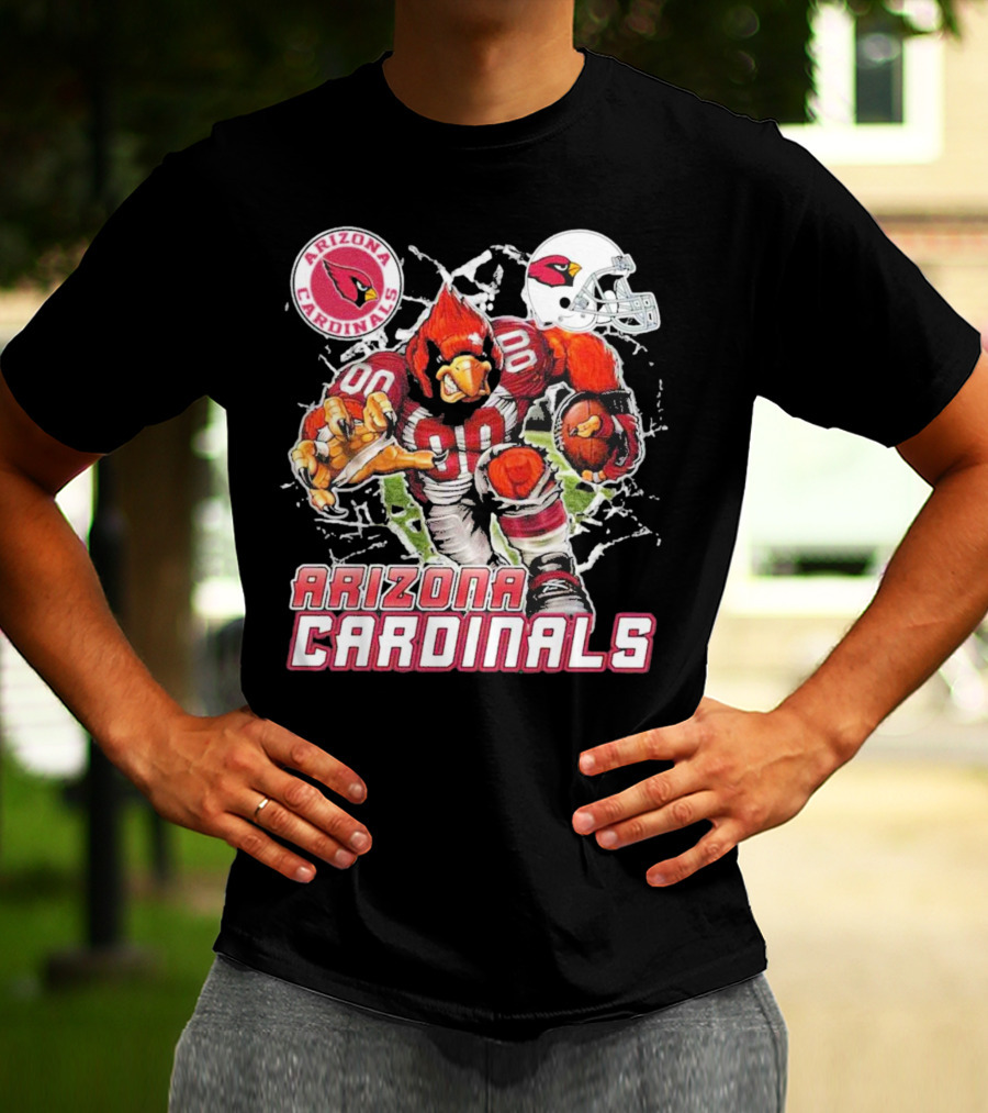Arizona Cardinals Mascot Breaking Through Wall Vintage Football Helmet T-Shirt