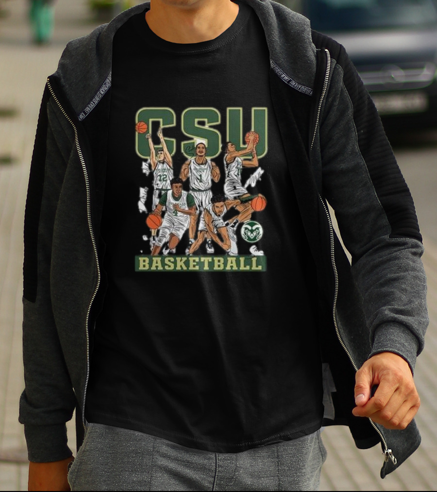 CSU Basketball Starting Five Action Illustration Colorado State NCAA Team T-Shirt