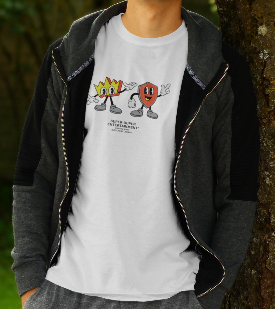 Super-Duper Entertainment Fun Cartoon Characters Crown And Shield T-Shirt