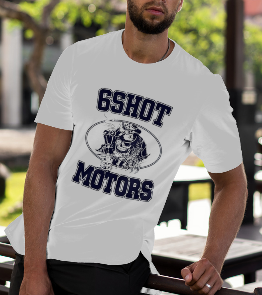 6Shot Motors Smoking Skull With Guns T-Shirt