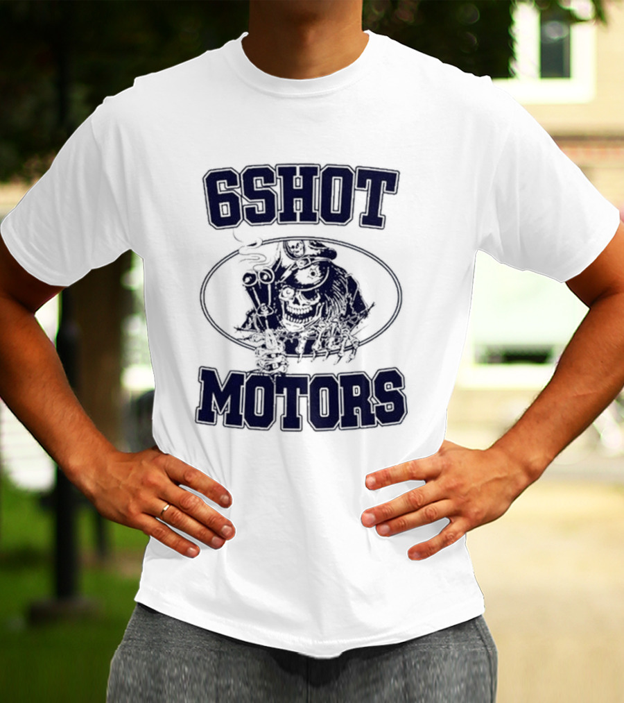 6Shot Motors Smoking Skull With Guns T-Shirt