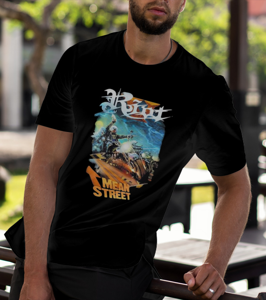 Riot V Mean Streets Album Cover With Biker And Lightning T-Shirt