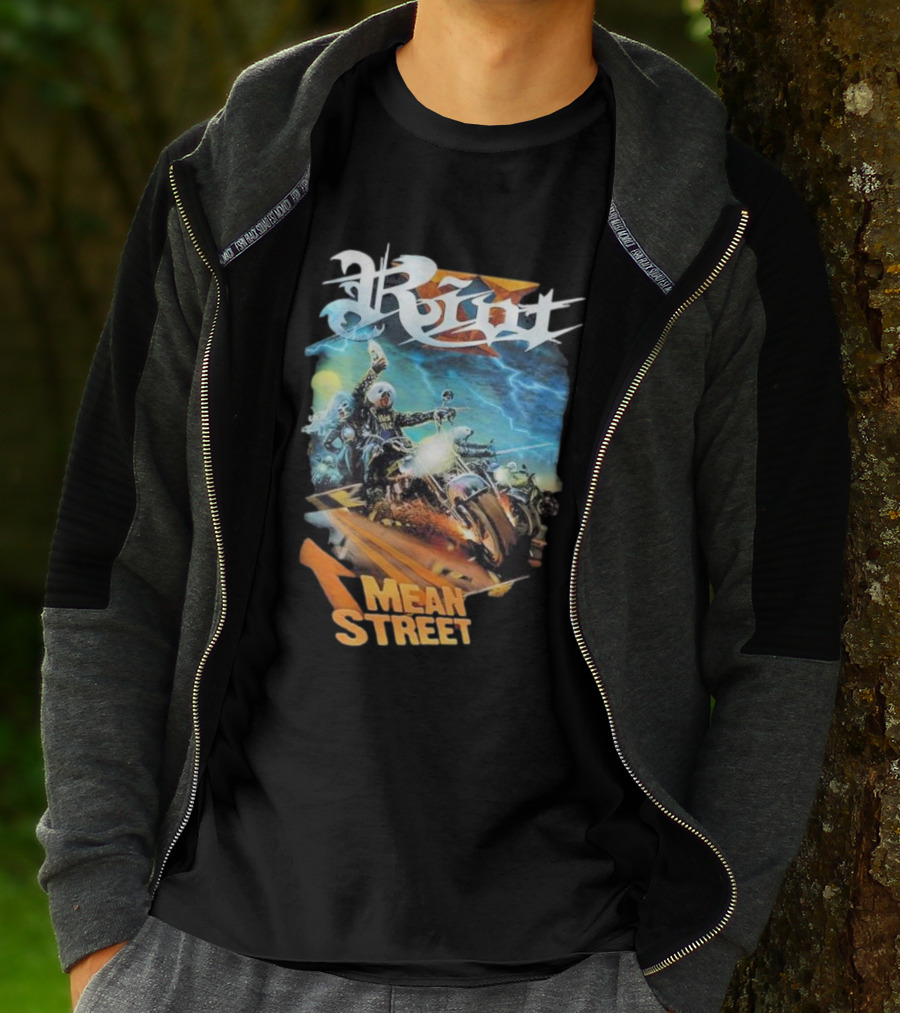 Riot V Mean Streets Album Cover With Biker And Lightning T-Shirt