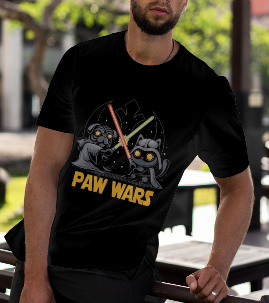 Star Wars Paw Wars Cat And Dog Jedi Battle T-Shirt