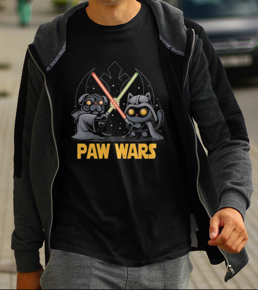 Star Wars Paw Wars Cat And Dog Jedi Battle T-Shirt