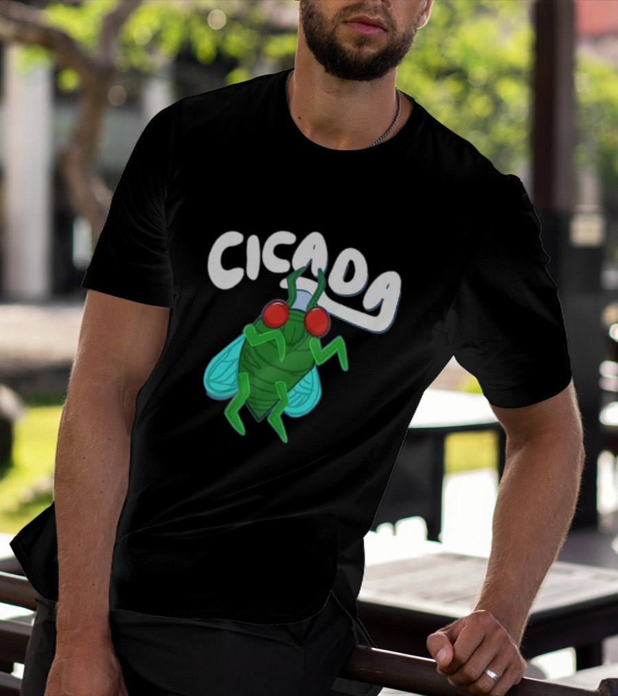 Cicada Cartoon Bug With Green Body And Red Eyes T-Shirt