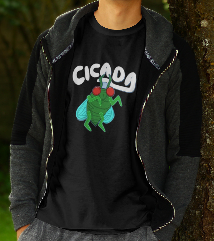 Cicada Cartoon Bug With Green Body And Red Eyes T-Shirt