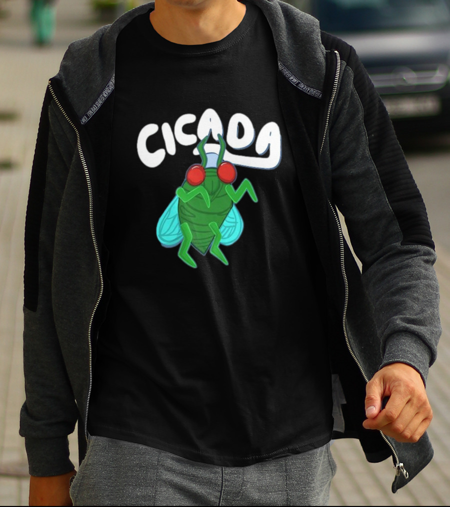 Cicada Cartoon Bug With Green Body And Red Eyes T-Shirt