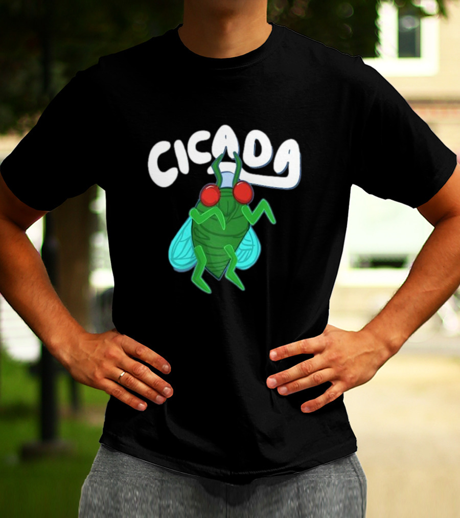 Cicada Cartoon Bug With Green Body And Red Eyes T-Shirt