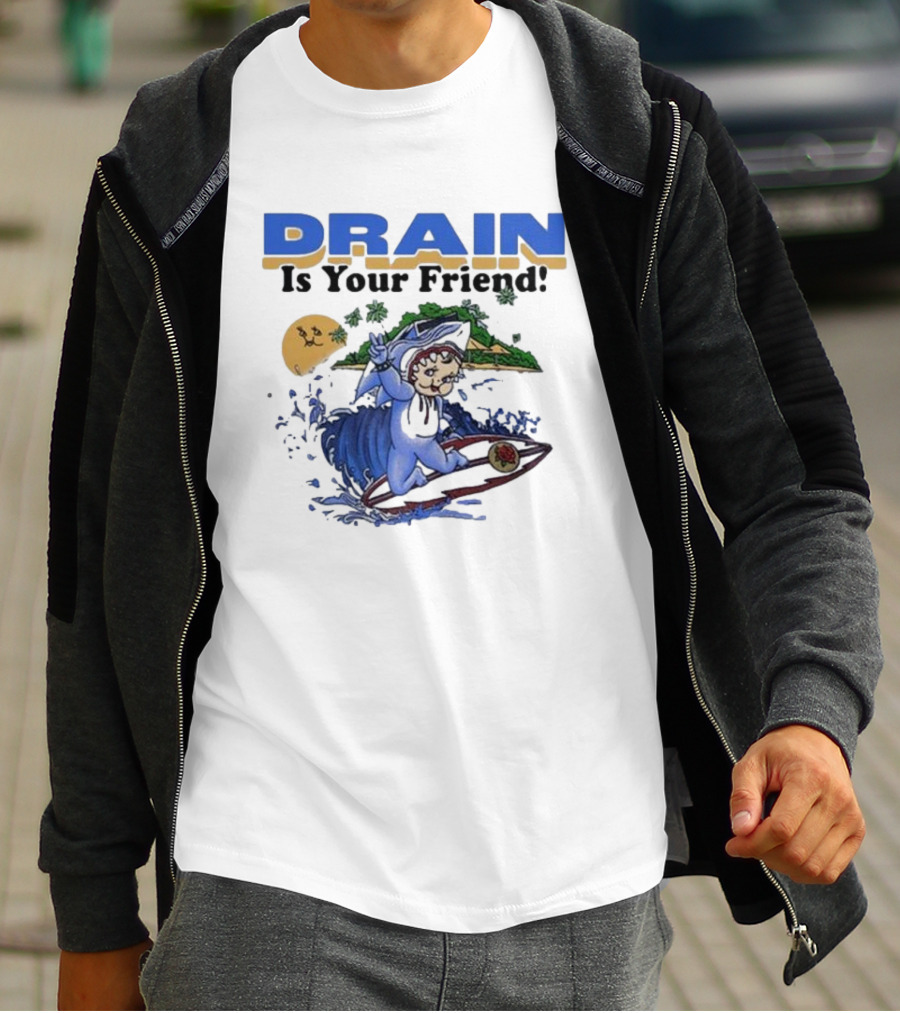DRAIN Is Your Friend Surfing Character Tropical Moon Island T-Shirt