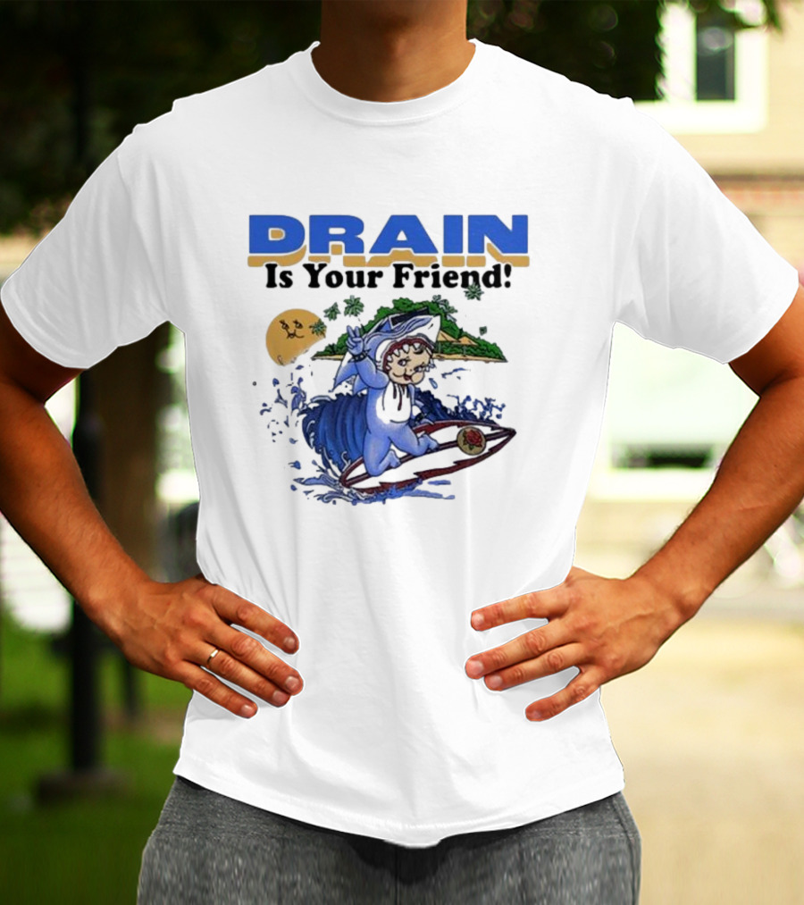 DRAIN Is Your Friend Surfing Character Tropical Moon Island T-Shirt