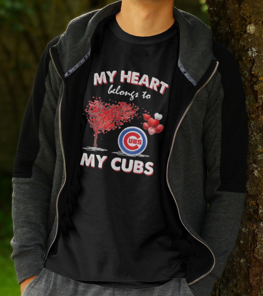 My Heart Belongs To My Cubs Chicago Cubs Love Tree Balloon Hearts T-Shirt