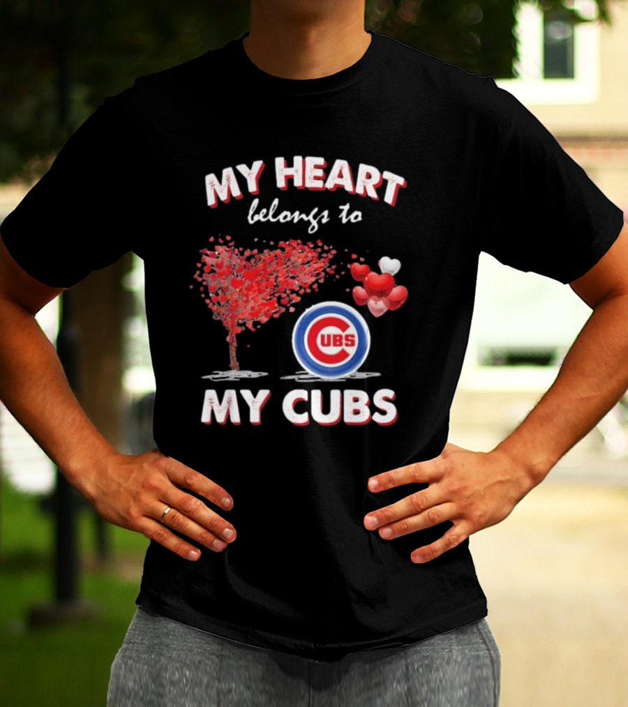 My Heart Belongs To My Cubs Chicago Cubs Love Tree Balloon Hearts T-Shirt