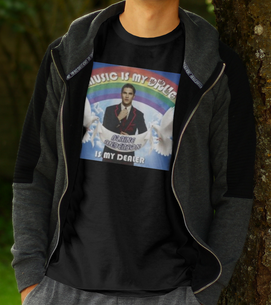 Music Is My Drug Blaine Anderson Is My Dealer Rainbow And Doves T-Shirt