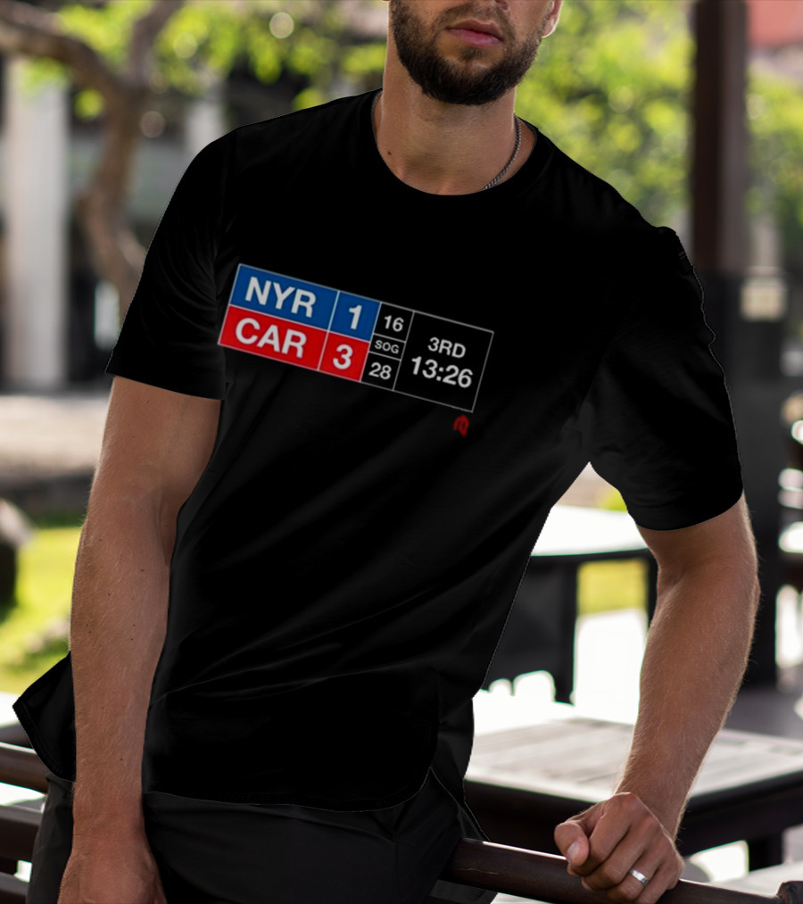 Athlete Logos NYR 1 CAR 3 SOG 16 28 Scoreboard 3rd Period 13:26 T-Shirt