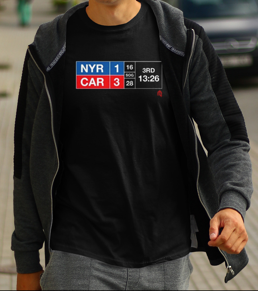 Athlete Logos NYR 1 CAR 3 SOG 16 28 Scoreboard 3rd Period 13:26 T-Shirt