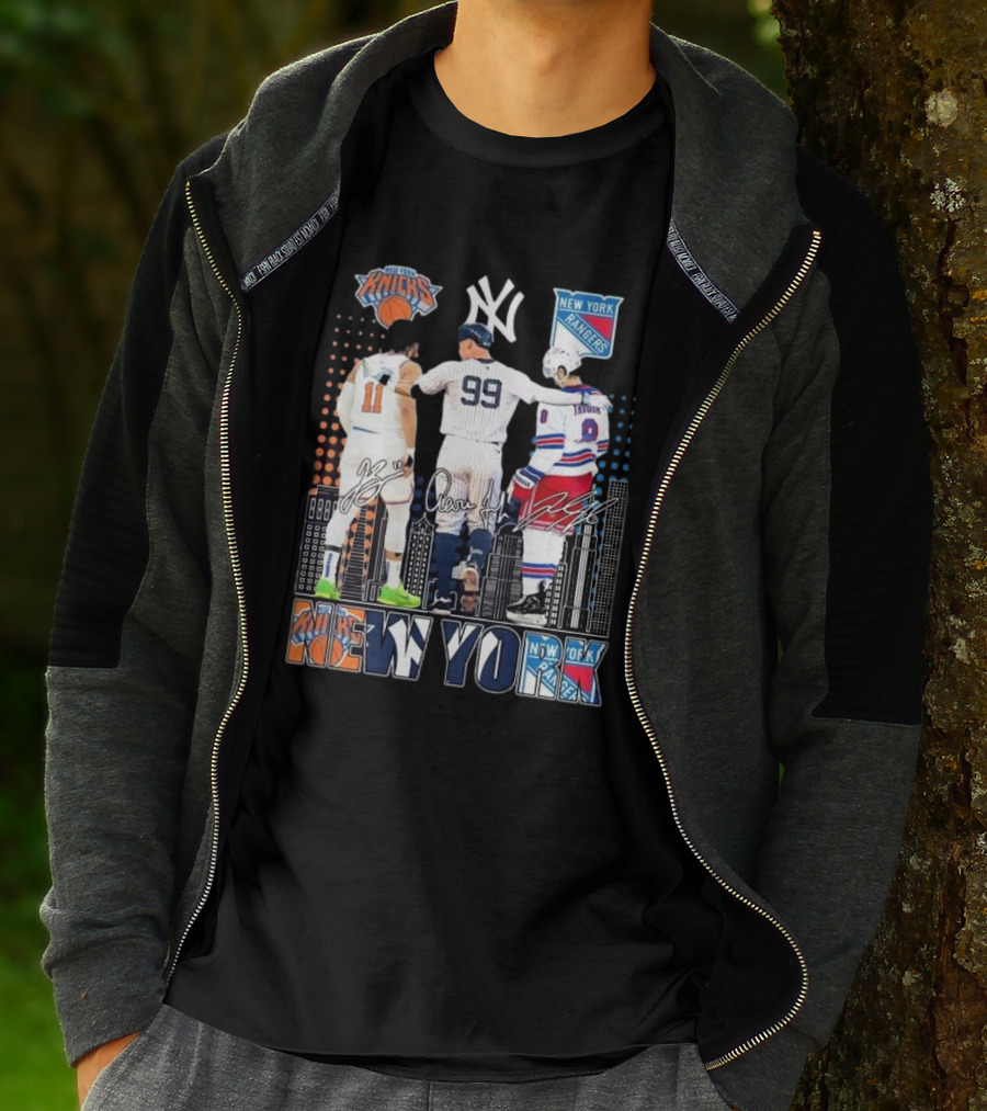 New York Knicks Jalen Brunson NY Yankees Aaron Judge NY Rangers Walt Tkaczuk City Signatures T-Shirt
