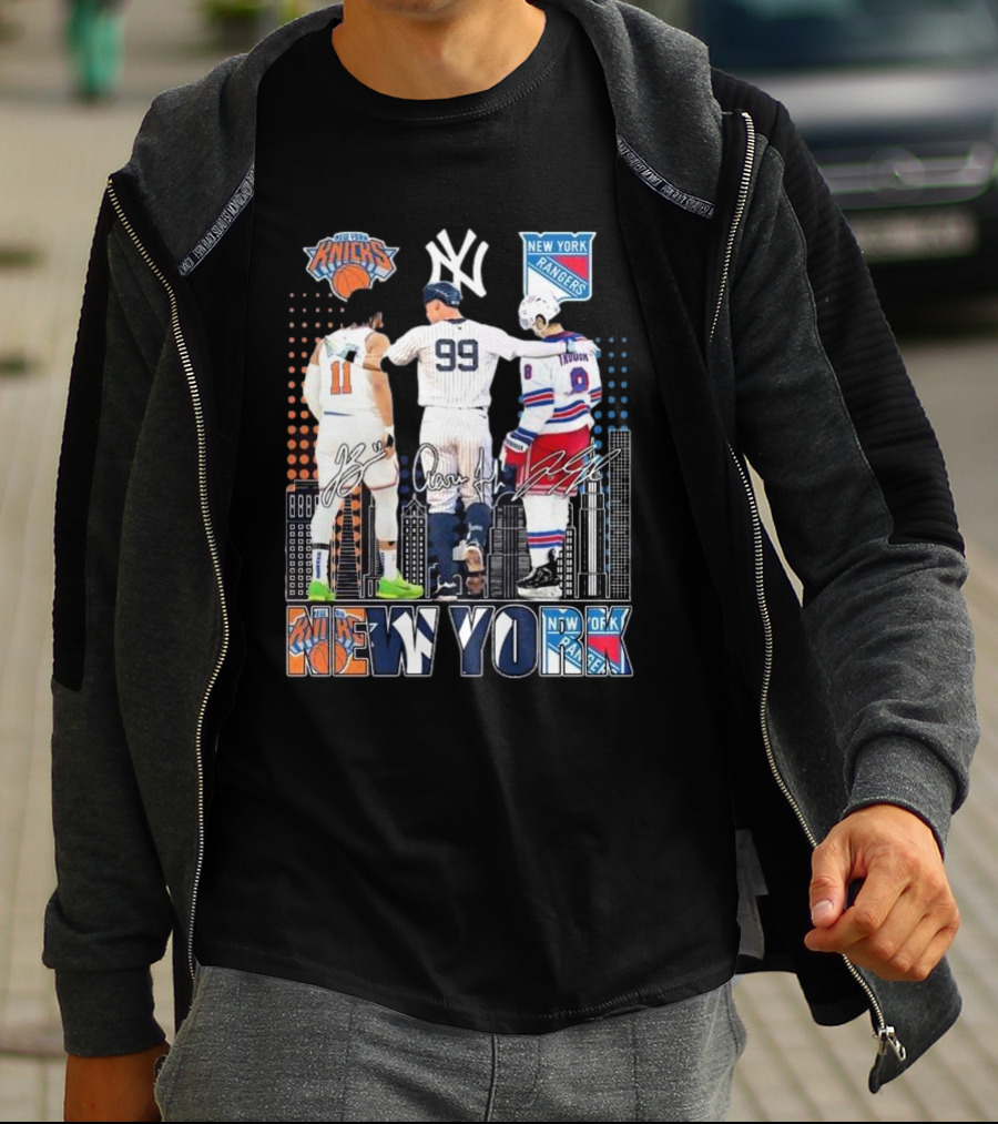New York Knicks Jalen Brunson NY Yankees Aaron Judge NY Rangers Walt Tkaczuk City Signatures T-Shirt