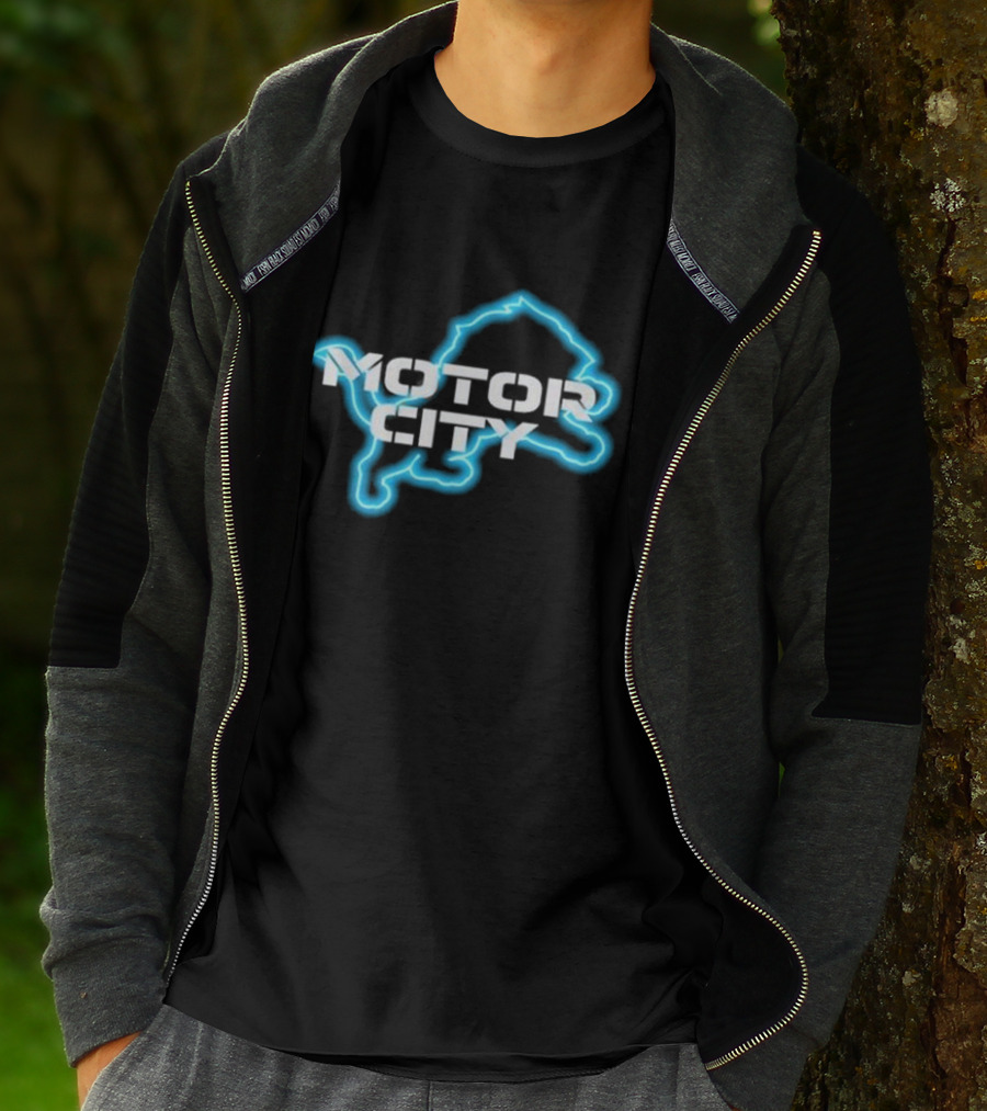 Motor City Neon Detroit Lion Outline T-Shirt