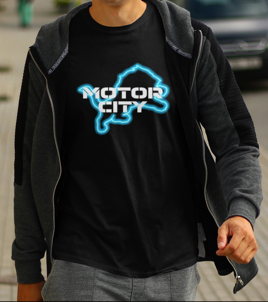 Motor City Neon Detroit Lion Outline T-Shirt