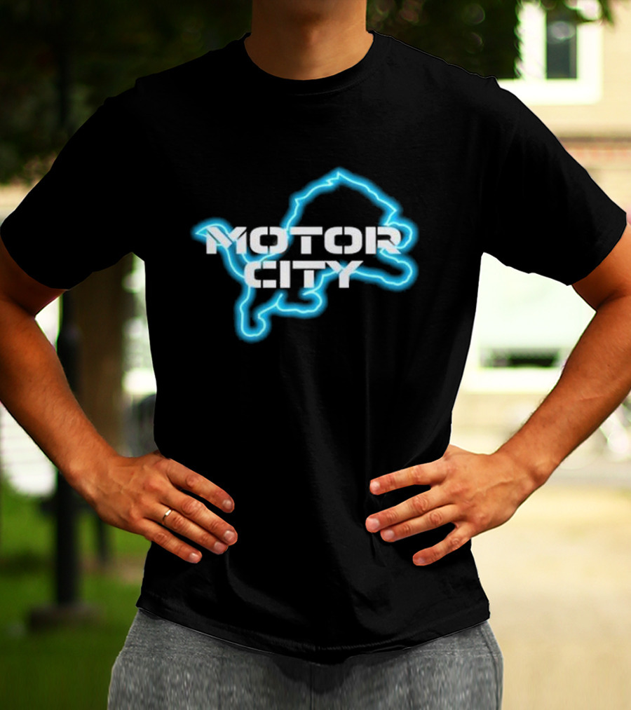 Motor City Neon Detroit Lion Outline T-Shirt