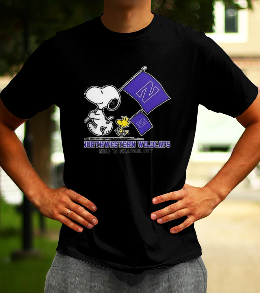 Snoopy And Woodstock Northwestern Wildcats Road To Oklahoma City T-Shirt