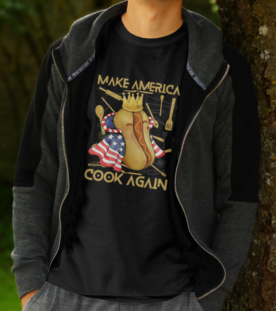 Make America Cook Again Hotdog With Crown And American Flag T-Shirt