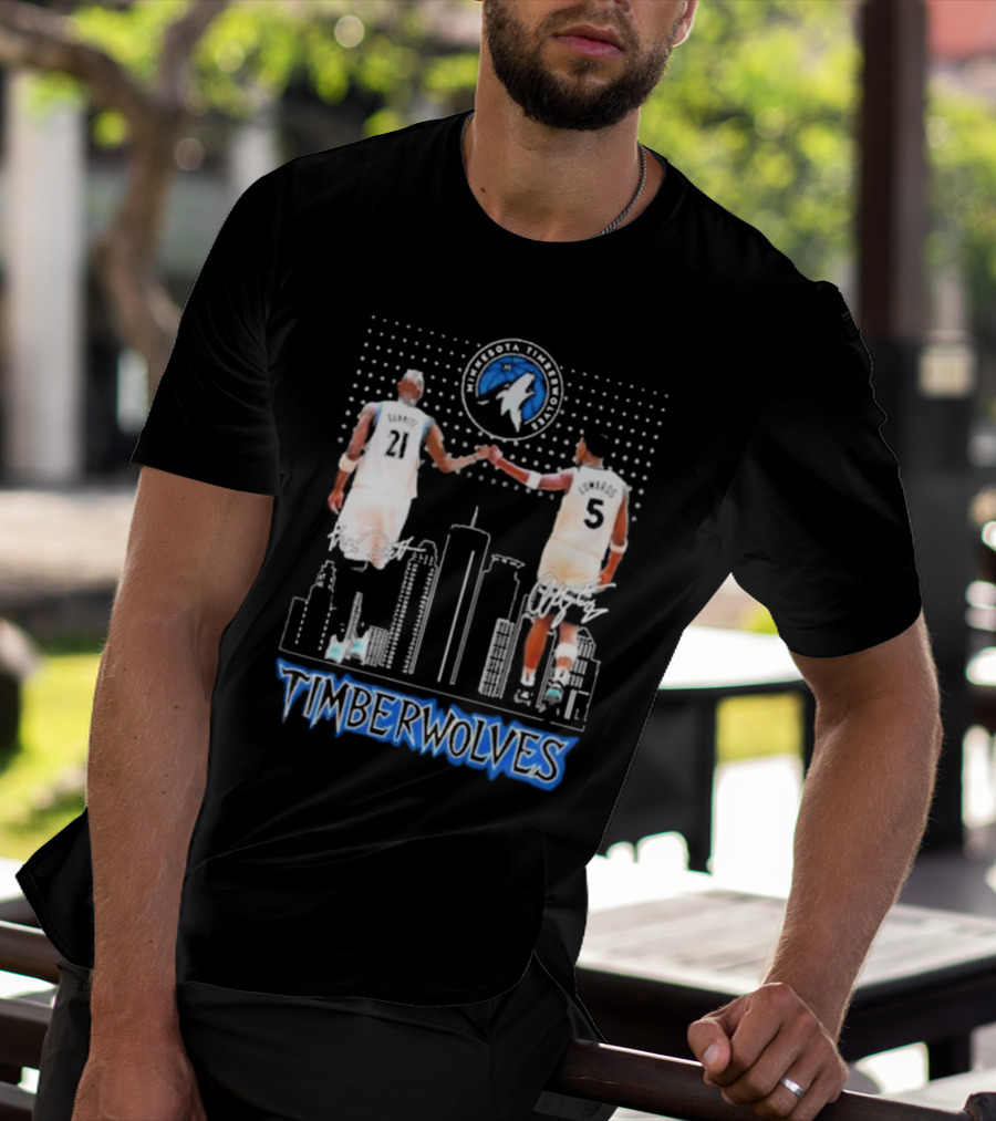 Minnesota Timberwolves Kevin Garnett Anthony Edwards Signatures City Skyline T-Shirt