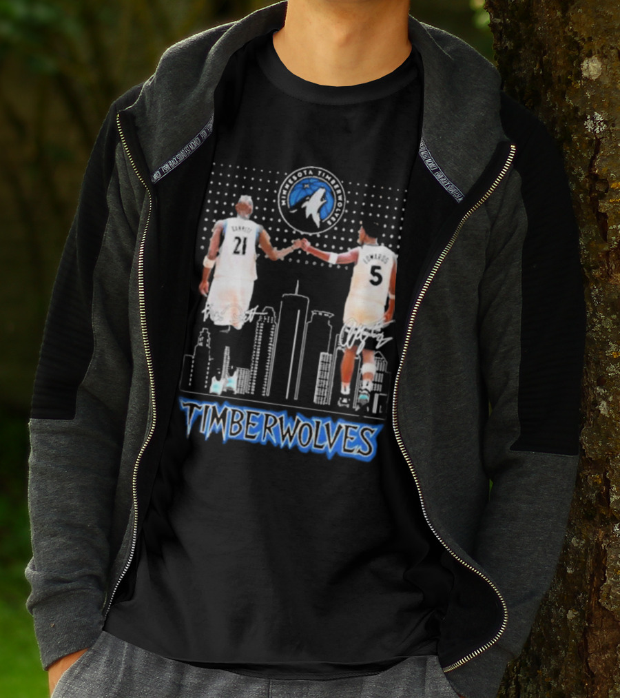 Minnesota Timberwolves Kevin Garnett Anthony Edwards Signatures City Skyline T-Shirt
