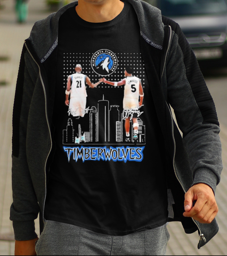 Minnesota Timberwolves Kevin Garnett Anthony Edwards Signatures City Skyline T-Shirt