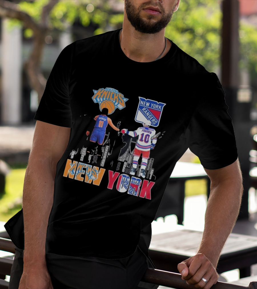 New York Knicks Jalen Brunson Rangers Artemi Panarin Legends Signatures T-Shirt