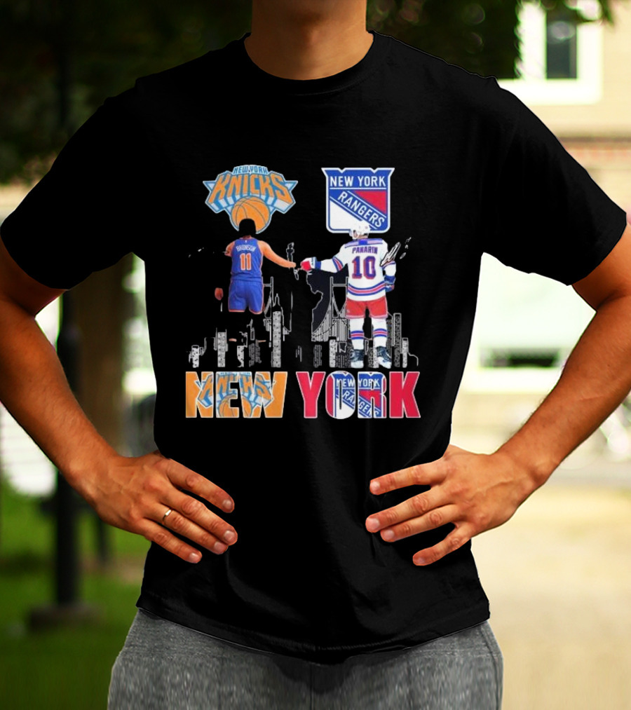 New York Knicks Jalen Brunson Rangers Artemi Panarin Legends Signatures T-Shirt