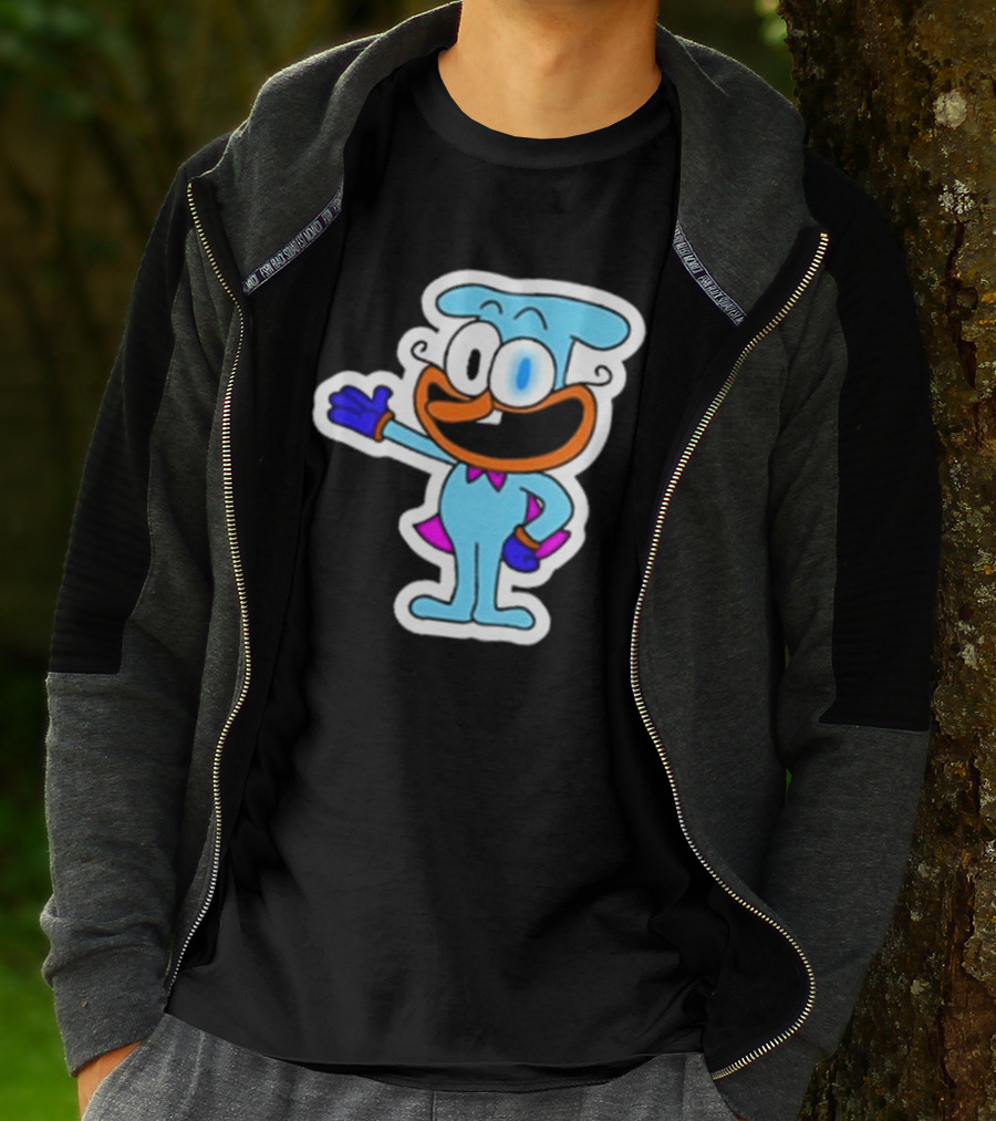 Robby1iscool The Doise Blue Cartoon Character With Orange Mouth And Purple Cape T-Shirt