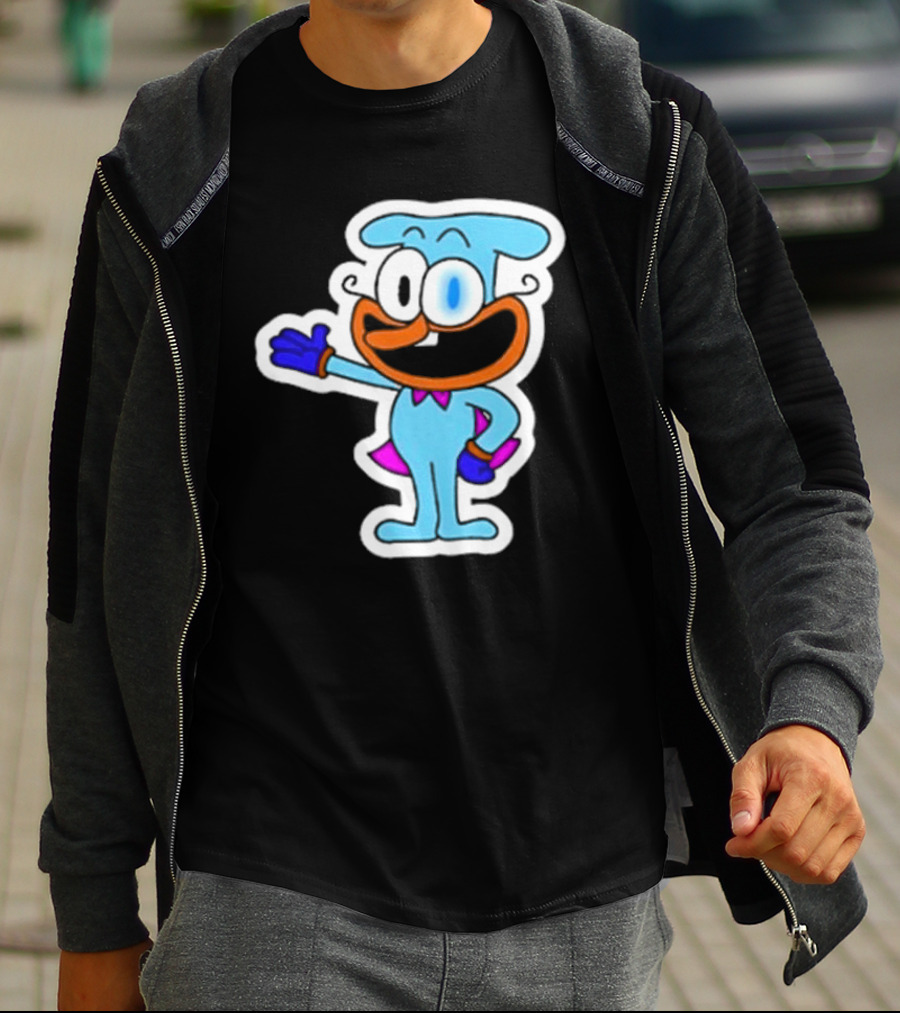 Robby1iscool The Doise Blue Cartoon Character With Orange Mouth And Purple Cape T-Shirt