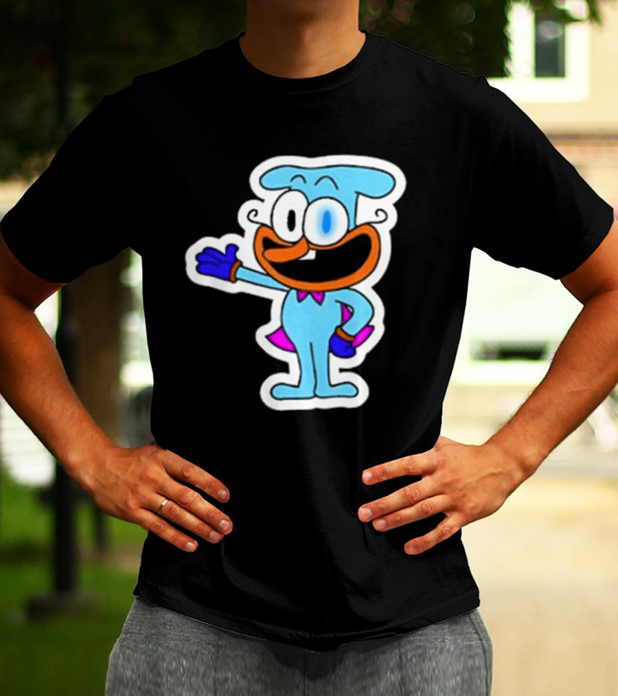 Robby1iscool The Doise Blue Cartoon Character With Orange Mouth And Purple Cape T-Shirt