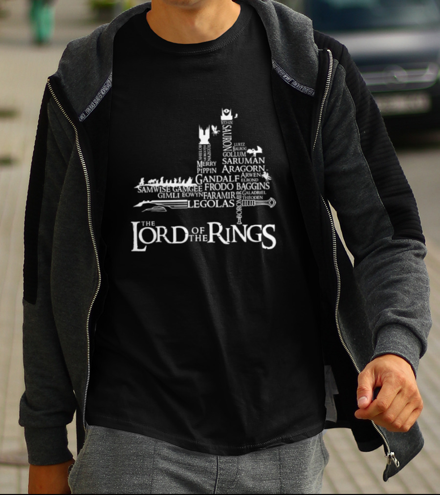 The Lord Of The Rings Frodo Samwise Gandalf Saruman Aragorn Merry Pippin Legolas Gollum Sauron Character Names T-Shirt