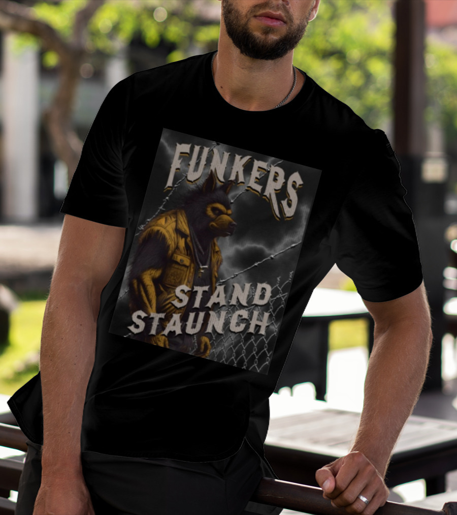 Funkers Stand Staunch Werewolf Against Barbed Fence T-Shirt