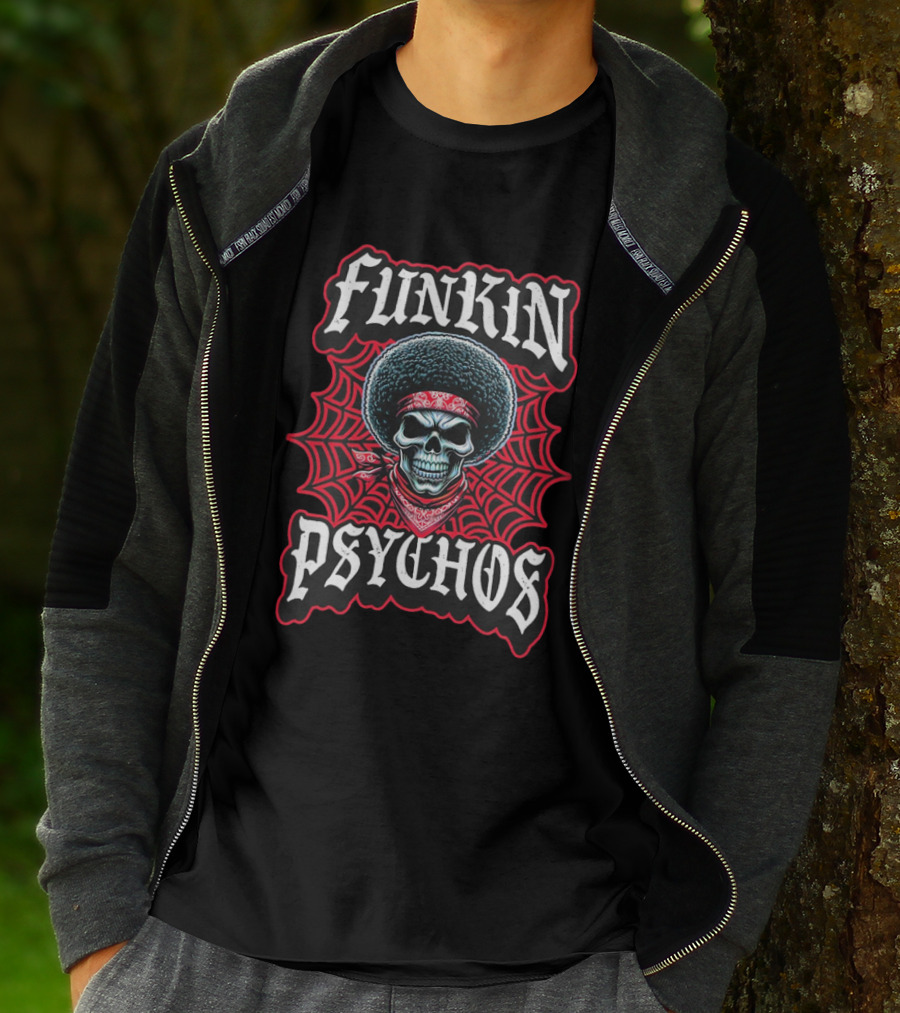 Funkin Psychos Afro Skull Red Bandana Web T-Shirt