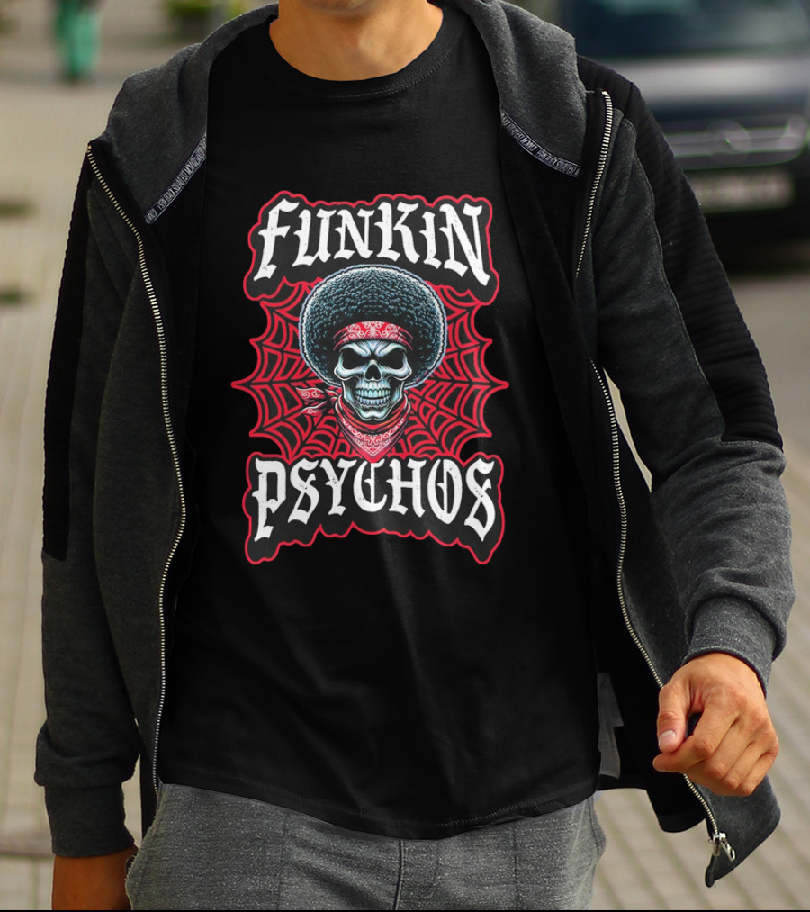 Funkin Psychos Afro Skull Red Bandana Web T-Shirt
