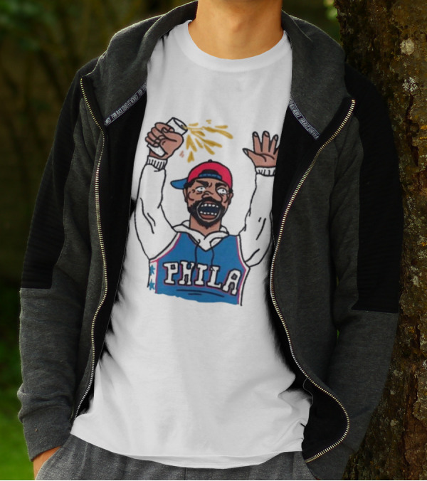 Phillygoat Phila Sixers Fan With Spray Can And Raised Hand T-Shirt