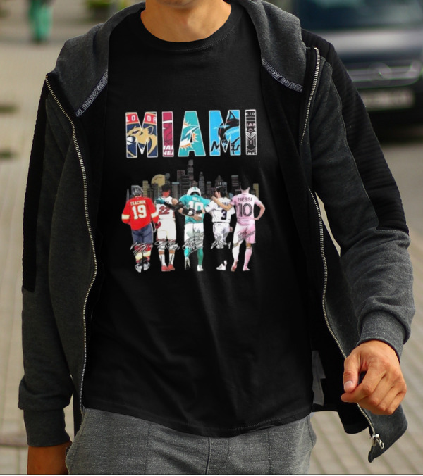 Miami Dolphins Heat Marlins Inter Miami Panthers Signatures T-Shirt