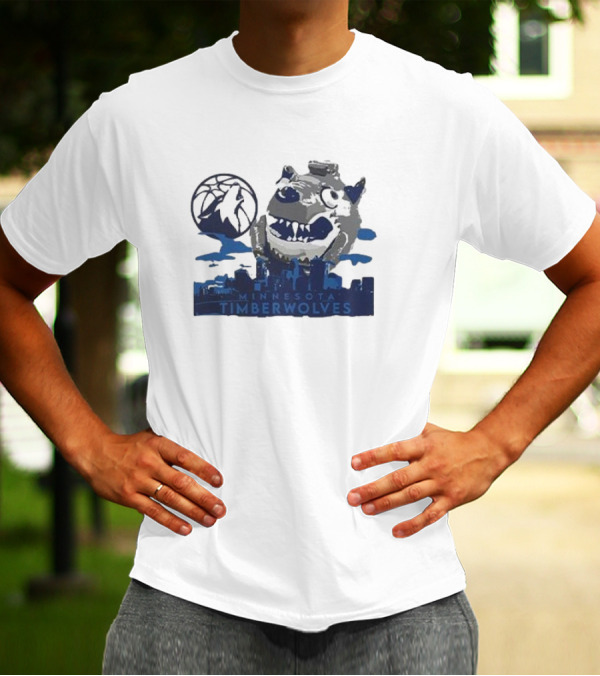Minnesota Timberwolves Mascot Skyline Basketball T-Shirt