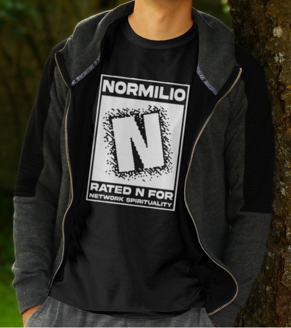 Normilio Rated N For Network Spirituality Bold Text Box With Speckled Explosion Background T-Shirt