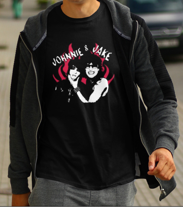 Johnnie And Jake Punk Rock Duo With Fiery Background T-Shirt